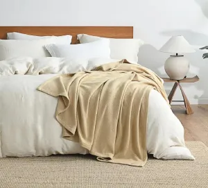 Royal Tradition Medium Weight 100% Cotton Blanket Jacquard (Twin/Twin XL Size 68x90, Beige) Cozy and Comfortable for All Seasons