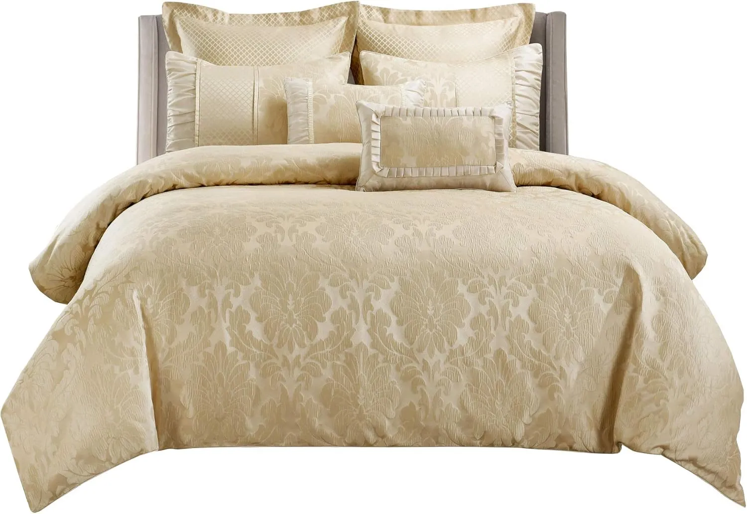 Royal Tradition Sara Jacquard Cotton Blend, Full-Queen 7PC Duvet Cover Set, Multi-Tone of Beige