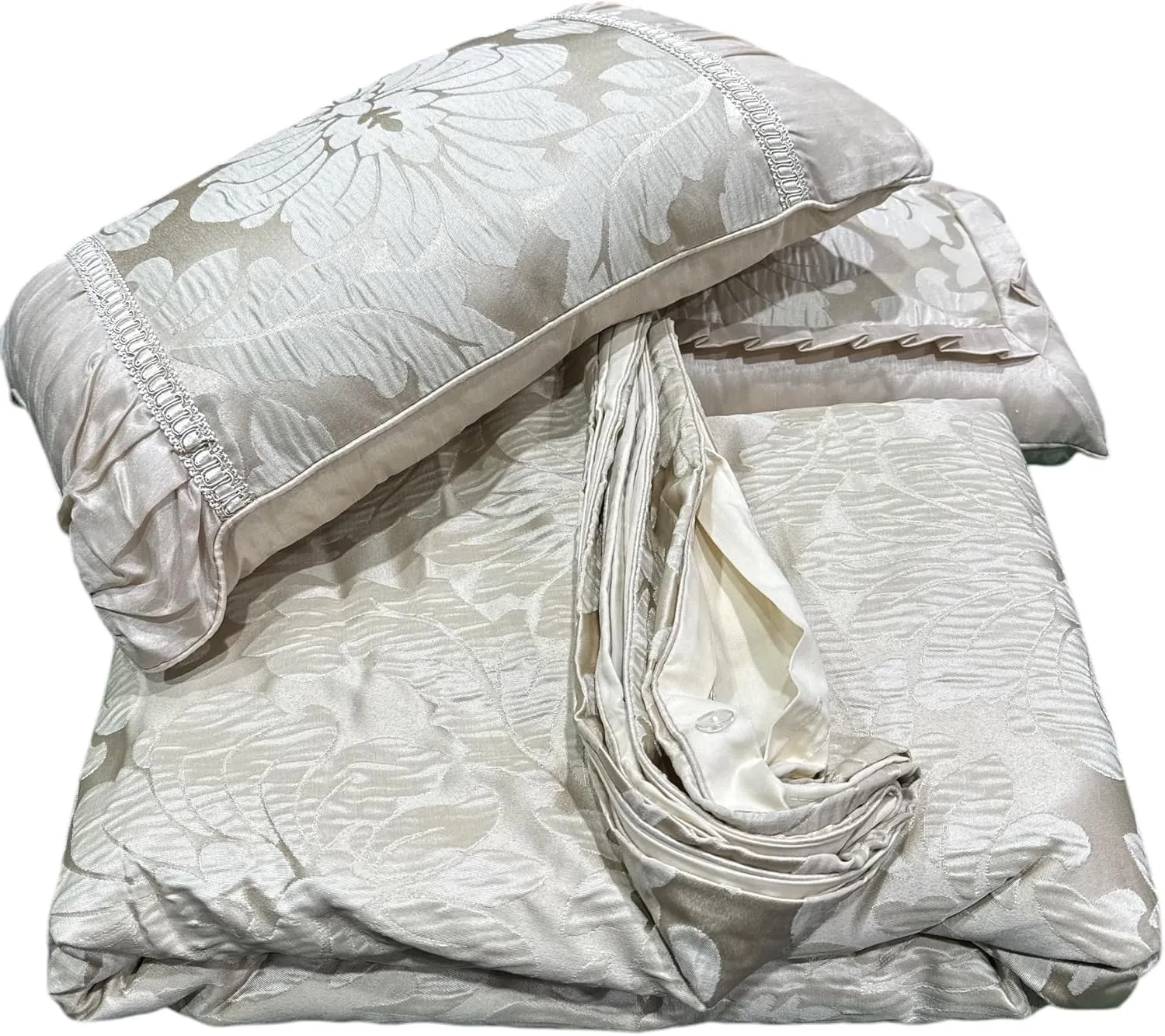 Royal Tradition Sara Jacquard Cotton Blend, Full-Queen 7PC Duvet Cover Set, Multi-Tone of Beige
