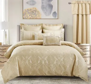 Royal Tradition Sara Jacquard Cotton Blend, Full-Queen 7PC Duvet Cover Set, Multi-Tone of Beige