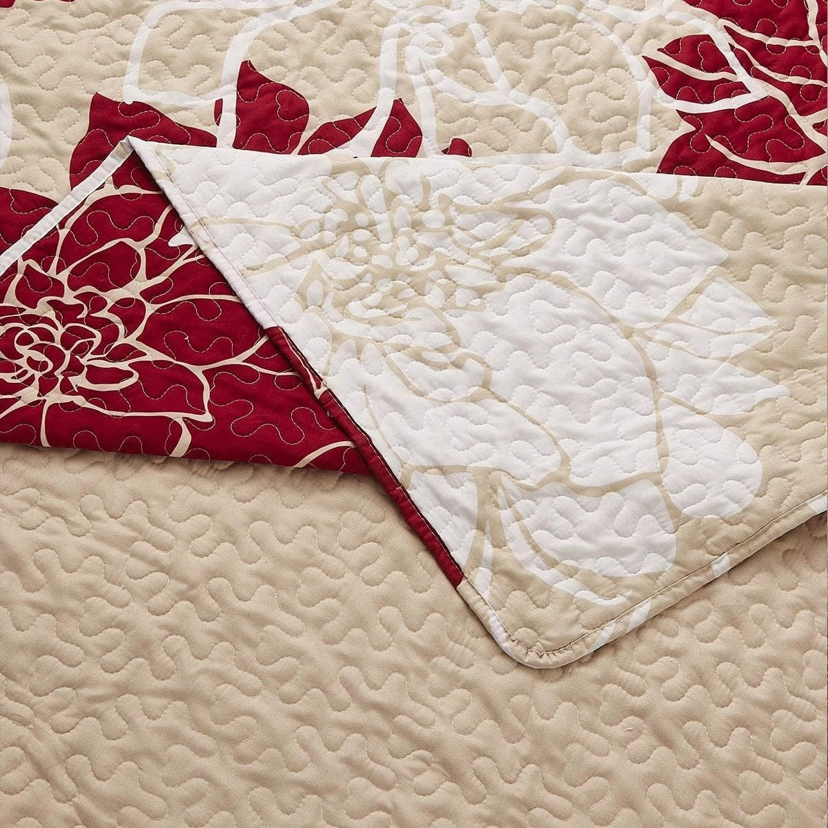 Royal Tradition 7PC Bedspread Set -Queen Size- Helena Burgundy Printed Quilted Wrinkle-Free Microfiber Includes: 3PC Coverlet Set and 4PC Sheets Set