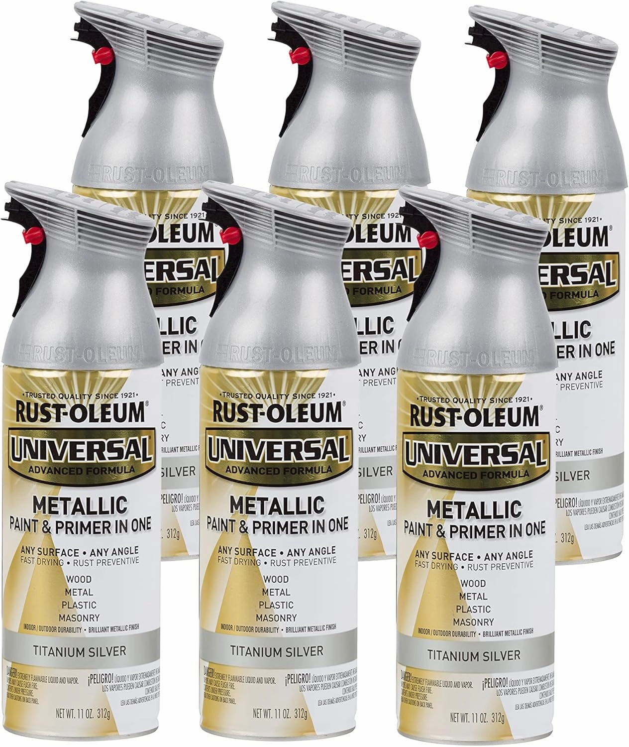 Rust-Oleum 245220-6PK Universal All Surface Metallic Spray Paint, 11 oz, Titanium Silver, 6 Pack