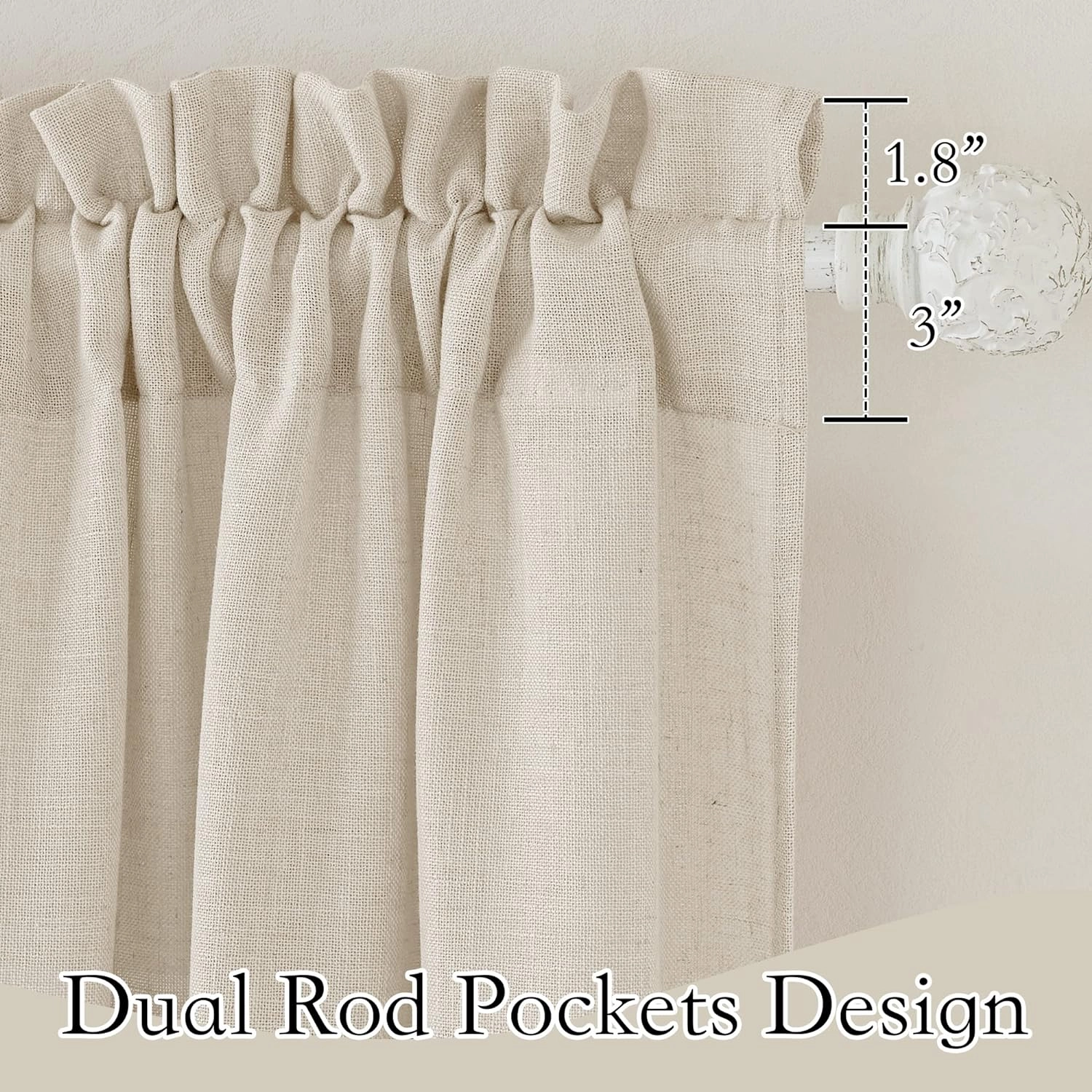 RYB HOME Linen Sheer Curtains Extra Long Farmhouse Bedroom Sliding Door, Beige, W 52 x L 120, 2 Panels