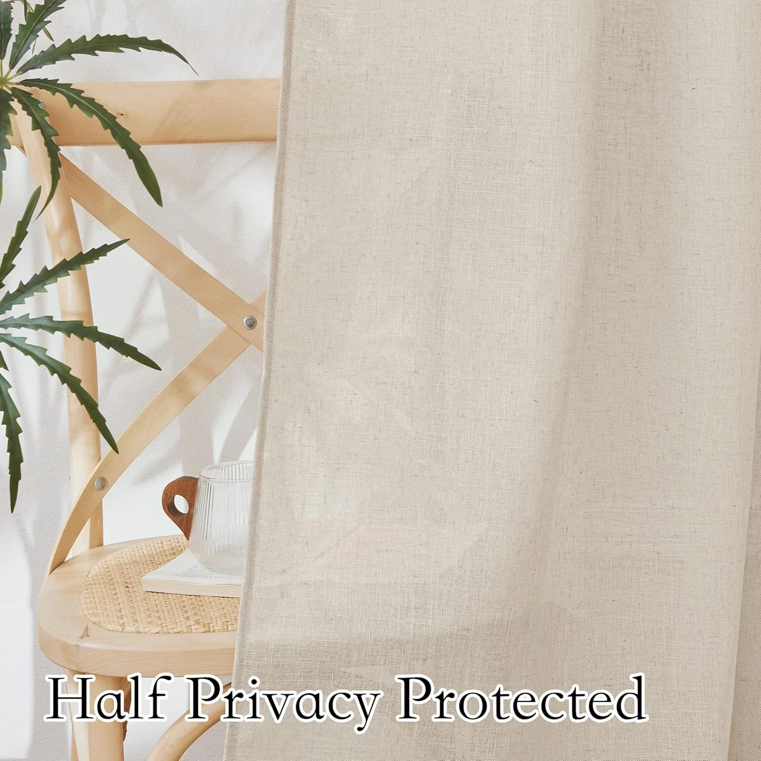 RYB HOME Linen Sheer Curtains Extra Long Farmhouse Bedroom Sliding Door, Beige, W 52 x L 120, 2 Panels