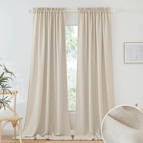 RYB HOME Linen Sheer Curtains Extra Long Farmhouse Bedroom Sliding Door, Beige, W 52 x L 120, 2 Panels