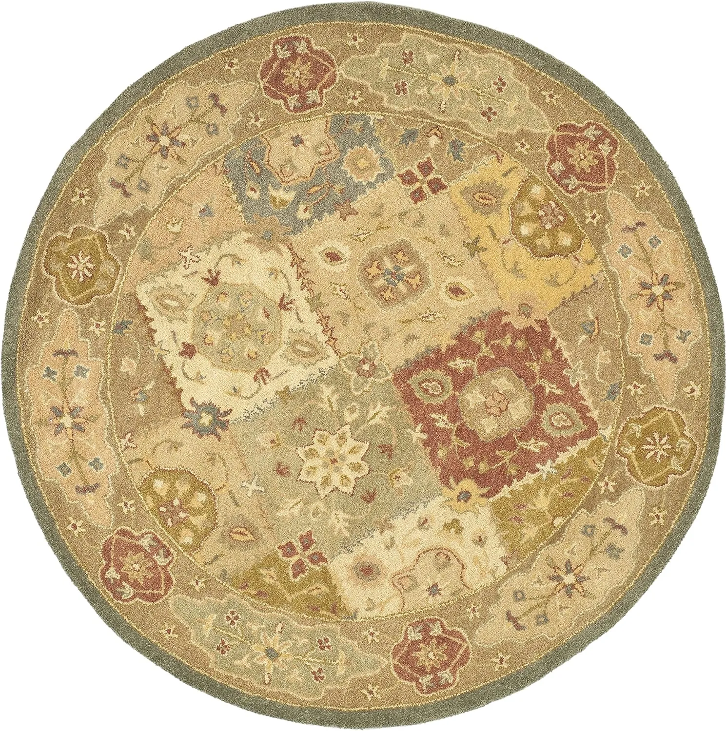 SAFAVIEH Antiquity Collection 6' Round Multi / Beige AT316A Handmade Traditional Oriental Premium Wool Area Rug