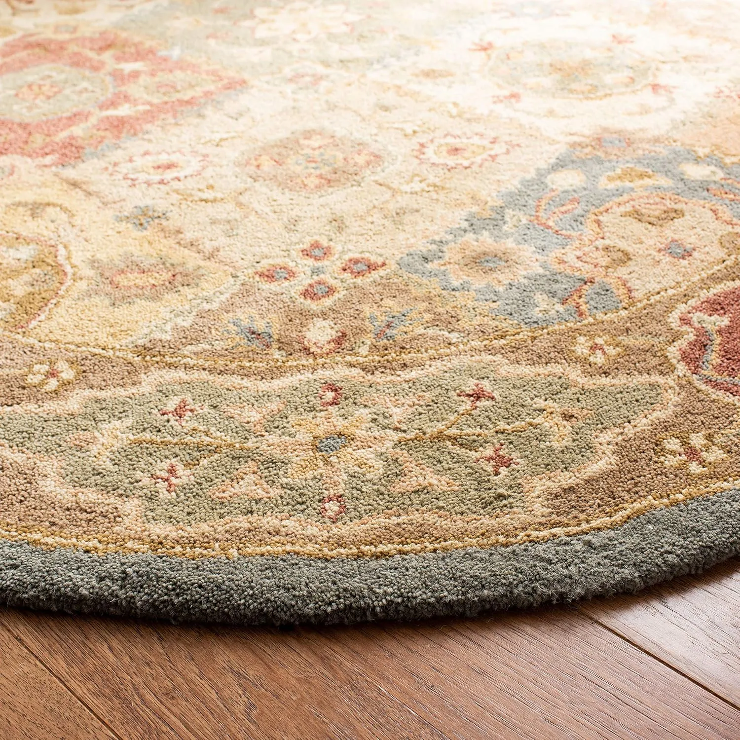 SAFAVIEH Antiquity Collection 6' Round Multi / Beige AT316A Handmade Traditional Oriental Premium Wool Area Rug