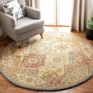 SAFAVIEH Antiquity Collection 6' Round Multi / Beige AT316A Handmade Traditional Oriental Premium Wool Area Rug