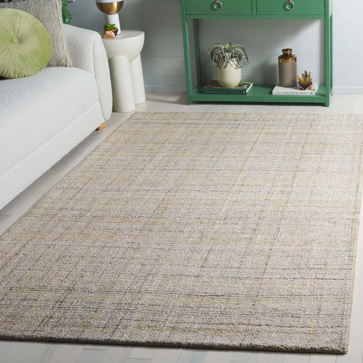 Safavieh Area Rug 8x10 - Abstract Collection - Large - Light Green & Beige, Handmade, Ideal for Living Room, Bedroom, Office, Dining Space (ABT151X)