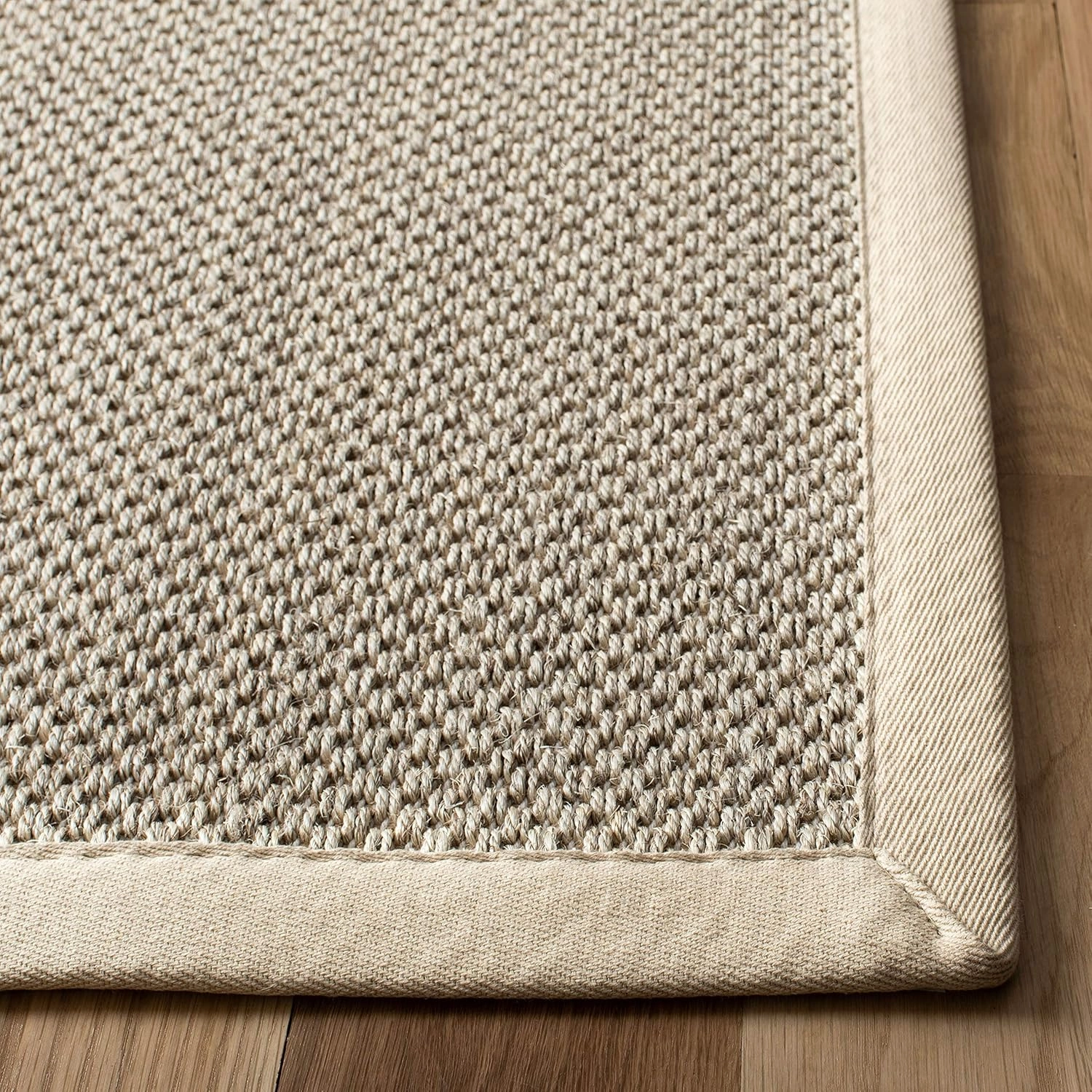 SAFAVIEH Natural Fiber Collection Area Rug - 8' Square, Marble & Beige, Border Sisal Design, Easy Care, Ideal for High Traffic Areas in Living Room, Bedroom (NF143C)