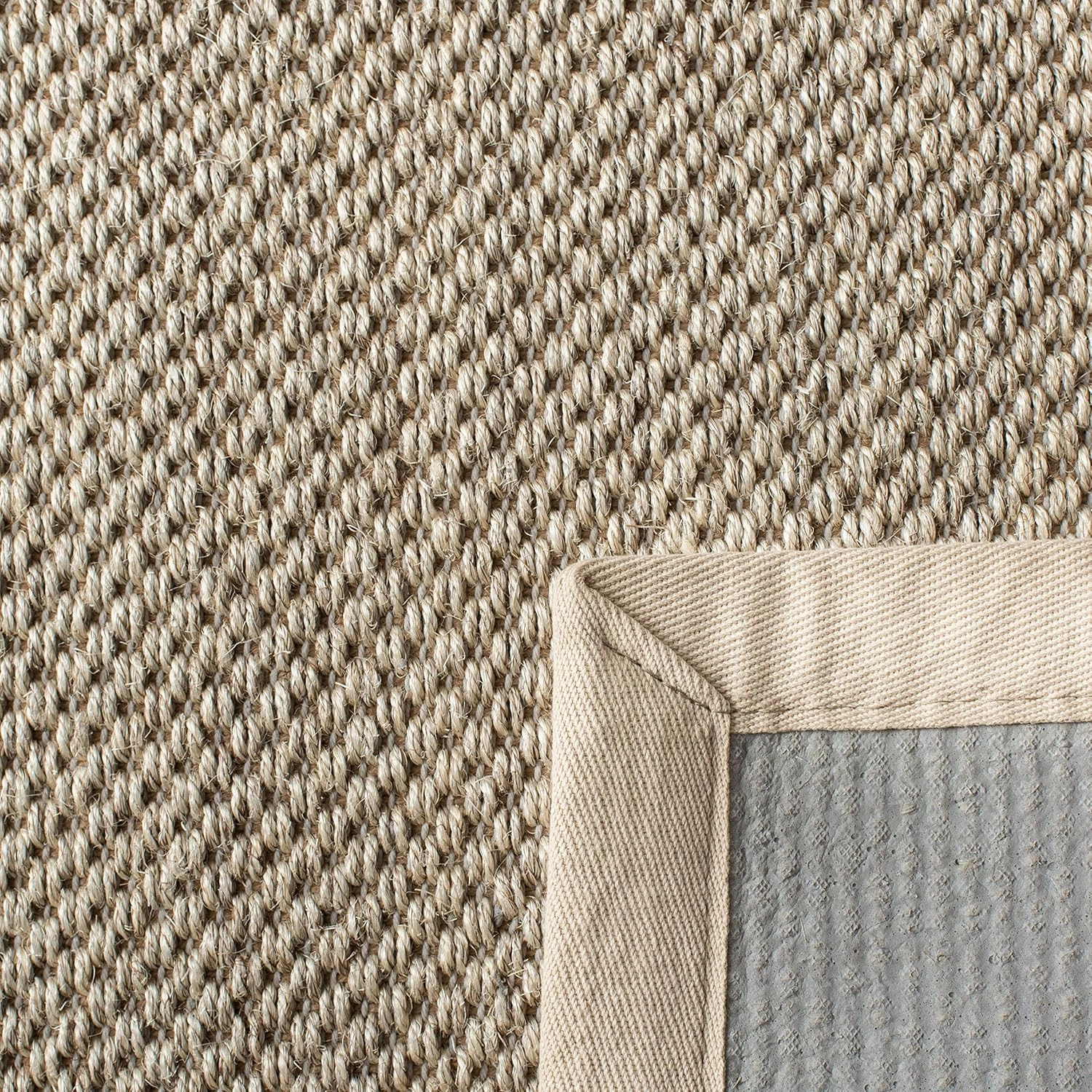 SAFAVIEH Natural Fiber Collection Area Rug - 8' Square, Marble & Beige, Border Sisal Design, Easy Care, Ideal for High Traffic Areas in Living Room, Bedroom (NF143C)