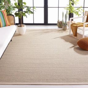 SAFAVIEH Natural Fiber Collection Area Rug - 8' Square, Marble & Beige, Border Sisal Design, Easy Care, Ideal for High Traffic Areas in Living Room, Bedroom (NF143C)