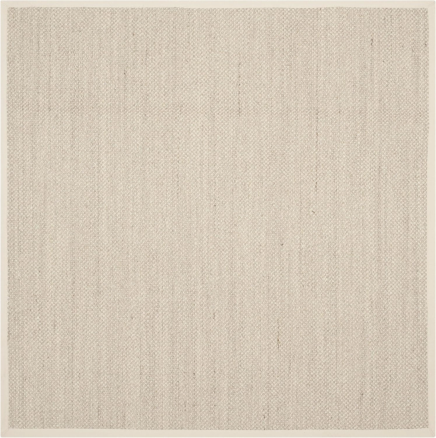 SAFAVIEH Natural Fiber Collection Area Rug - 8' Square, Marble & Beige, Border Sisal Design, Easy Care, Ideal for High Traffic Areas in Living Room, Bedroom (NF143C)
