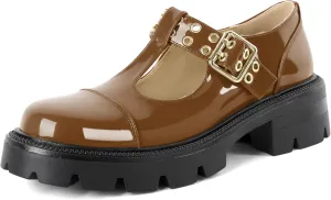 SAMMITOP Women's Mary Jane Shoes Platform Lug Sole Low Heel Chunky Pumps Round Toe Oxfords Shoes Kawaii Punk Goth Uniform Dress Shoes 2 Inches