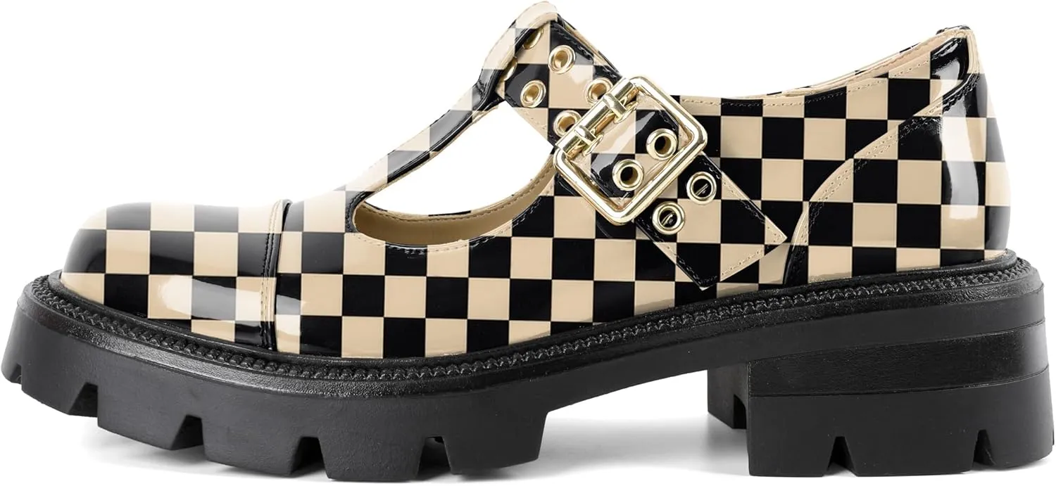 SAMMITOP Women's Mary Jane Shoes Platform Lug Sole Low Heel Chunky Pumps Round Toe Oxfords Shoes Kawaii Punk Goth Uniform Dress Shoes 2 Inches