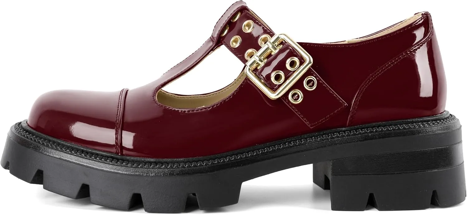 SAMMITOP Women's Mary Jane Shoes Platform Lug Sole Low Heel Chunky Pumps Round Toe Oxfords Shoes Kawaii Punk Goth Uniform Dress Shoes 2 Inches