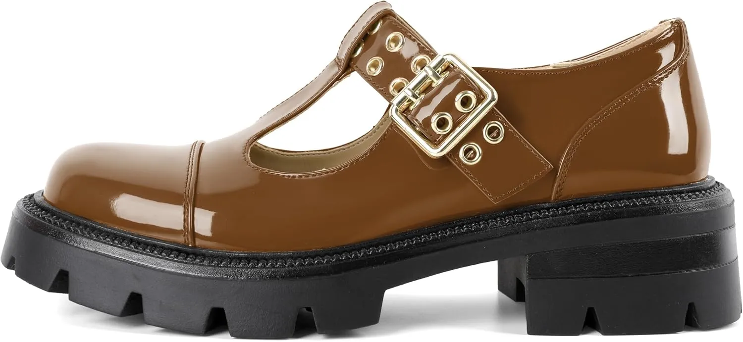 SAMMITOP Women's Mary Jane Shoes Platform Lug Sole Low Heel Chunky Pumps Round Toe Oxfords Shoes Kawaii Punk Goth Uniform Dress Shoes 2 Inches