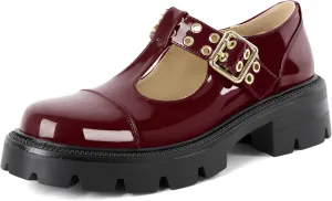 SAMMITOP Women's Mary Jane Shoes Platform Lug Sole Low Heel Chunky Pumps Round Toe Oxfords Shoes Kawaii Punk Goth Uniform Dress Shoes 2 Inches
