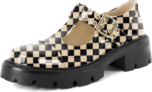 SAMMITOP Women's Mary Jane Shoes Platform Lug Sole Low Heel Chunky Pumps Round Toe Oxfords Shoes Kawaii Punk Goth Uniform Dress Shoes 2 Inches