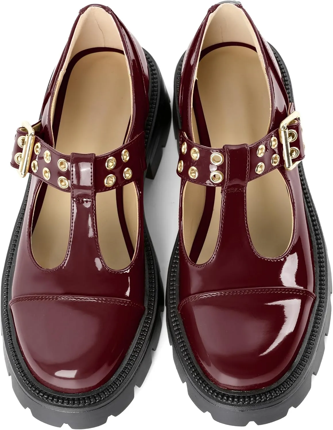 SAMMITOP Women's Mary Jane Shoes Platform Lug Sole Low Heel Chunky Pumps Round Toe Oxfords Shoes Kawaii Punk Goth Uniform Dress Shoes 2 Inches
