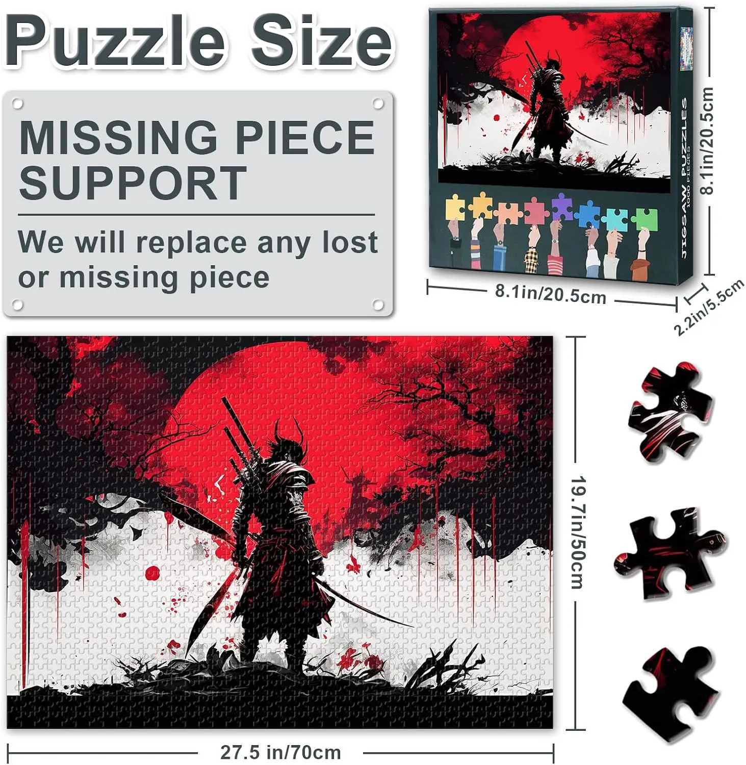 Samurai 1000 Piece Jigsaw Puzzle - Red Sun and The Samurai Puzzle Lovers | Middle Ages 1000-Piece Puzzles with Vibrant Art Print | Advanced Difficulty Brain Teaser Game 27.5" x 19.6"