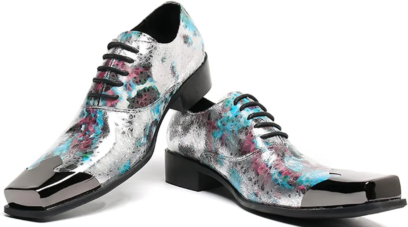 Santimon Men's Metal Derby Wedding Western Genuine Leather Business Party Shoes