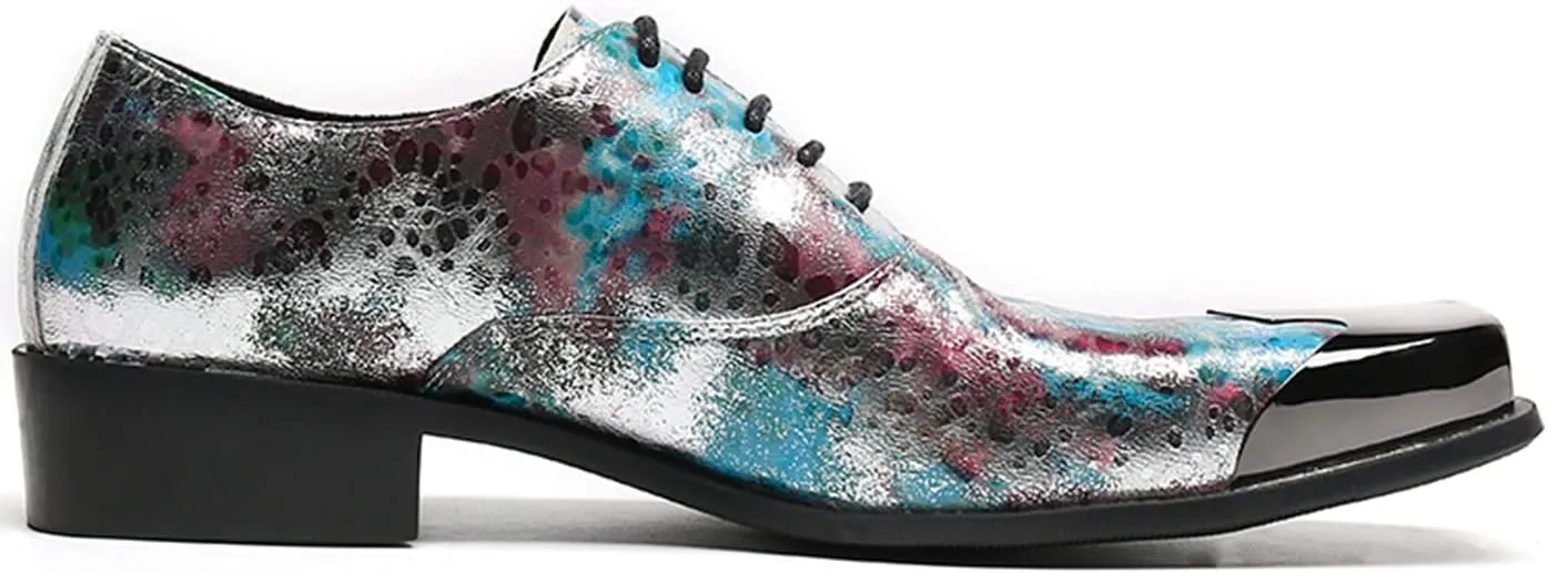 Santimon Men's Metal Derby Wedding Western Genuine Leather Business Party Shoes
