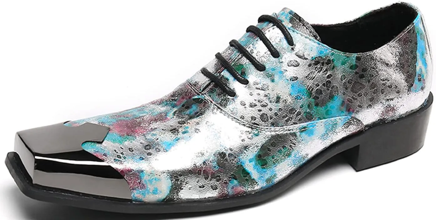 Santimon Men's Metal Derby Wedding Western Genuine Leather Business Party Shoes