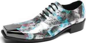 Santimon Men's Metal Derby Wedding Western Genuine Leather Business Party Shoes