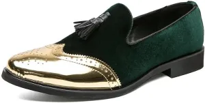 Santimon Mens Velvet Tassel Loafers Gold Wingtip Brogues Fashion Party Wedding Tuxedo Suit Shoes