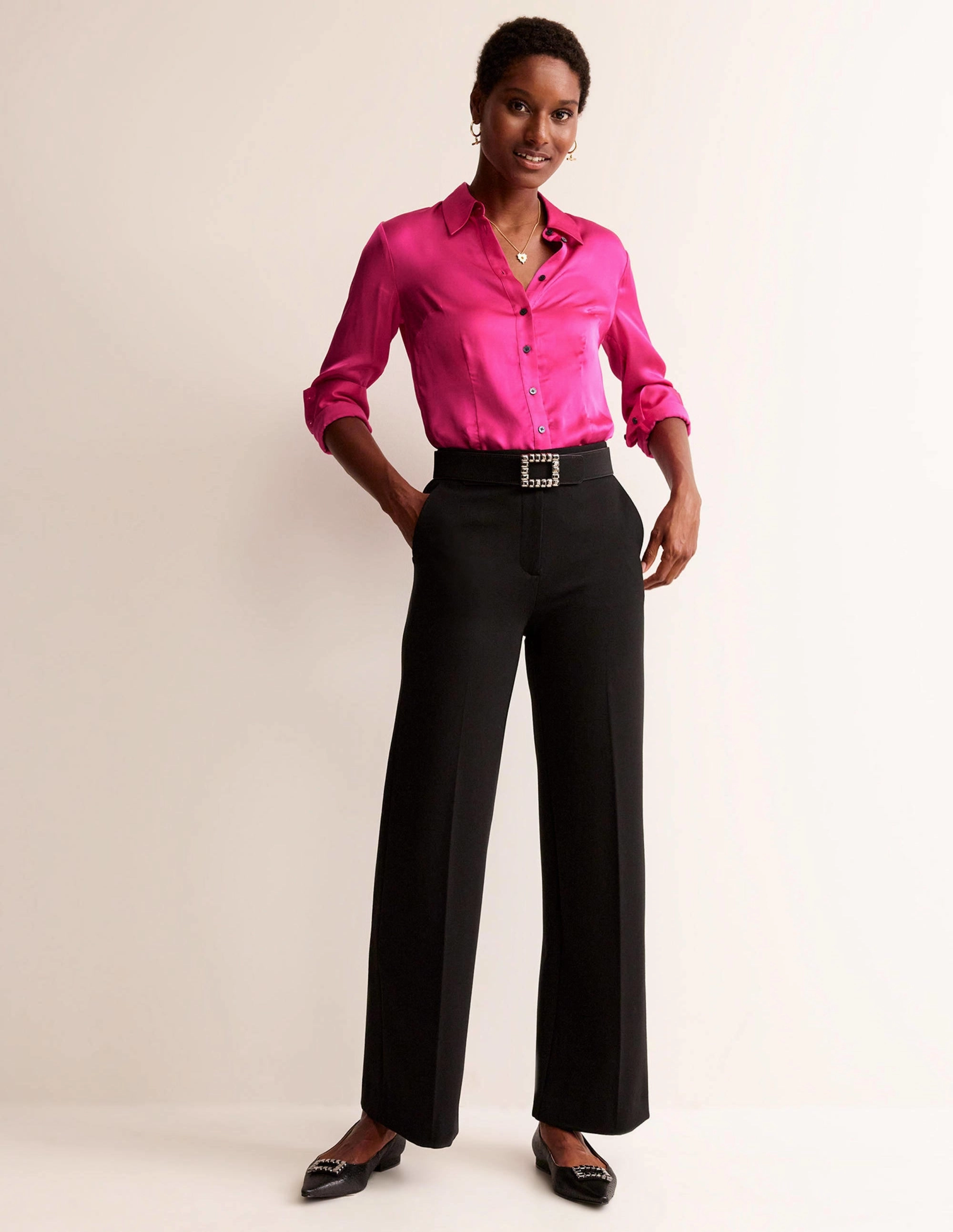 Saskia Satin Shirt-Vibrant Pink