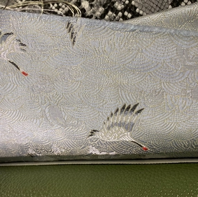 Satin Edo Sky Motif Damask Jacquard - Light Steel Blue/Gold