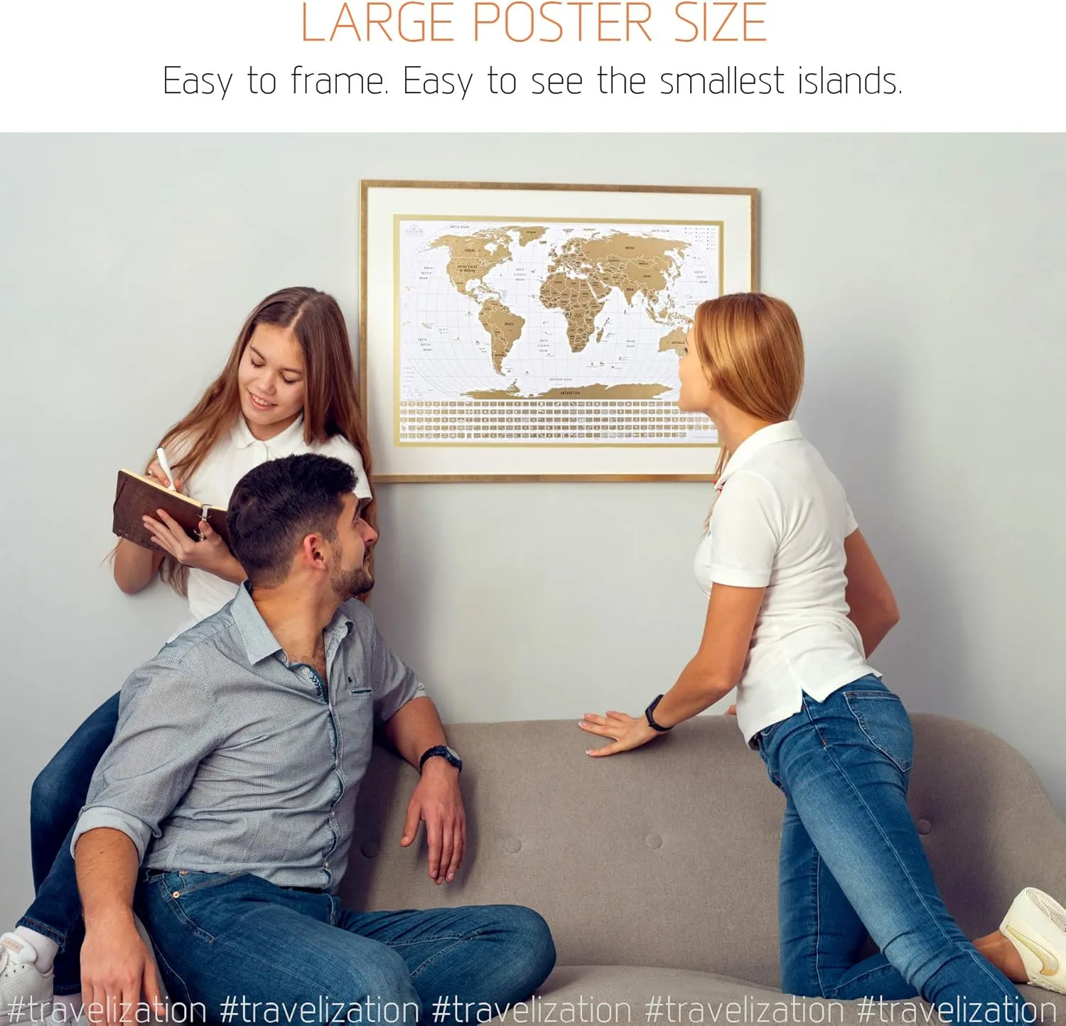 Scratch Off World Map with 196 Country Flags 24" x 17" Frameable Travel Map with Vibrant Colors and Premium Gold Coating, Beautiful Visited Places Tracker for Travelers, White