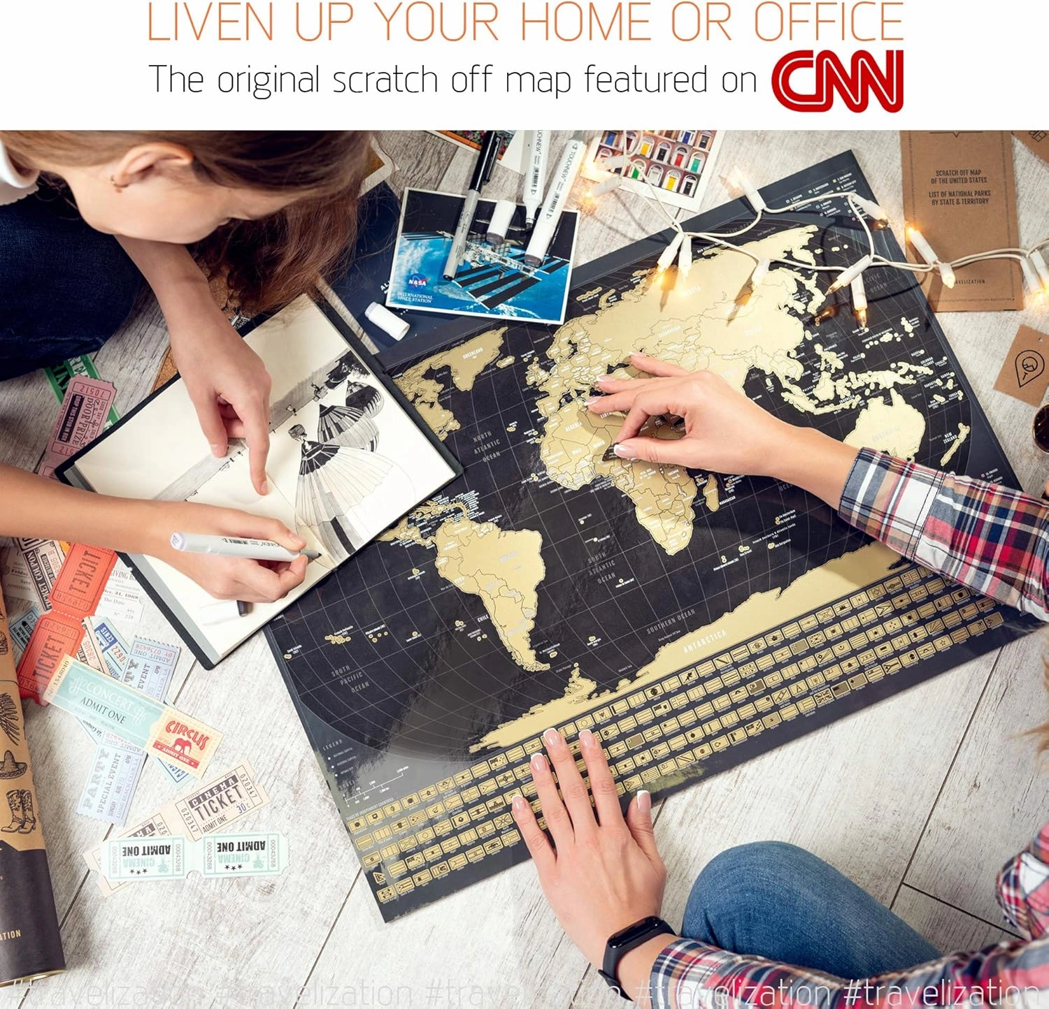 Scratch Off World Map with 196 Country Flags 24" x 17" Frameable Travel Map with Vibrant Colors and Premium Gold Coating, Beautiful Visited Places Tracker for Travelers, Black