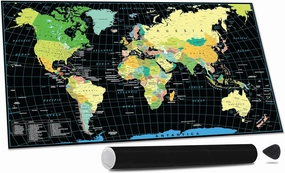 Scratch Off World Travel Map Poster 27 x 16 inch - Large Frame Ready Travel Tracker Gift Idea - Maps Of The World Art For Travelers (World Map)