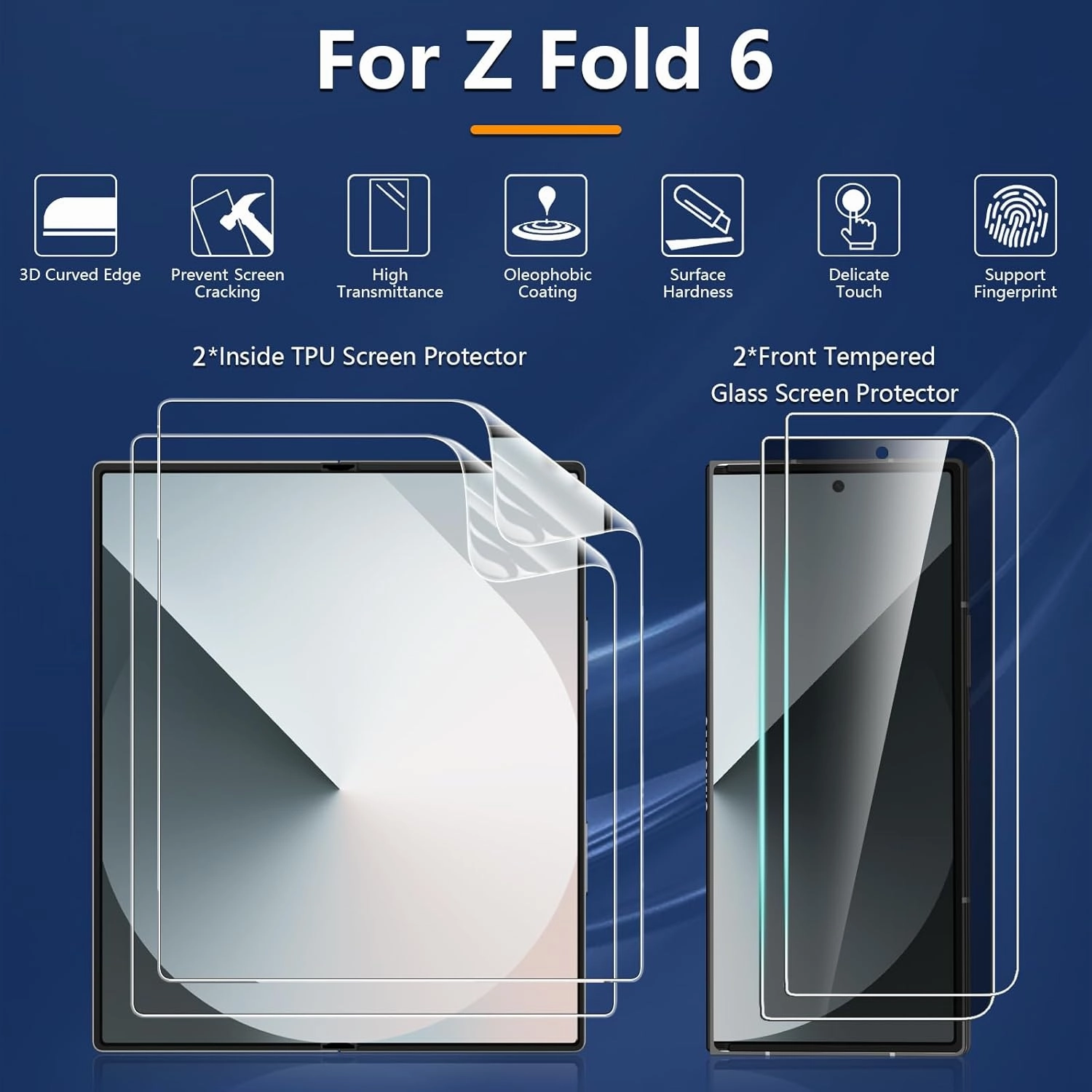 Screen Protector For Samsung Galaxy Z Fold 6 4 IN 1 [2 Pack Inside Flexible Film   2 Pack Privacy Front Tempered Glass] Anti Scratch, HD Clear, Bubble Free