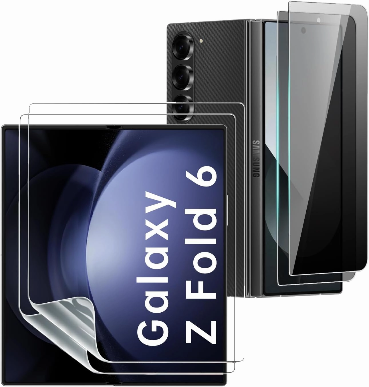 Screen Protector For Samsung Galaxy Z Fold 6 4 IN 1 [2 Pack Inside Flexible Film   2 Pack Privacy Front Tempered Glass] Anti Scratch, HD Clear, Bubble Free