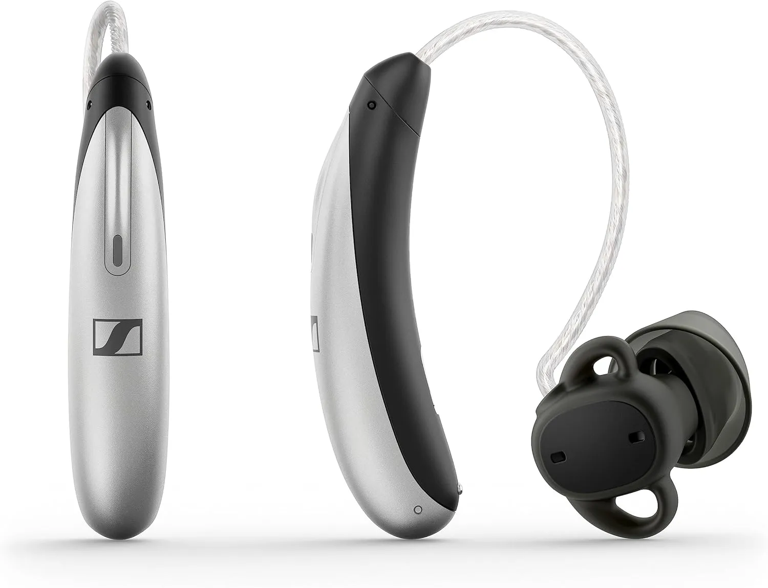 Sennheiser All-Day Clear Slim Bluetooth Hearing Aids - OTC Hearing Aids with Bluetooth - Self-Fitting, Programmable Sound - FDA Cleared - Light Grey