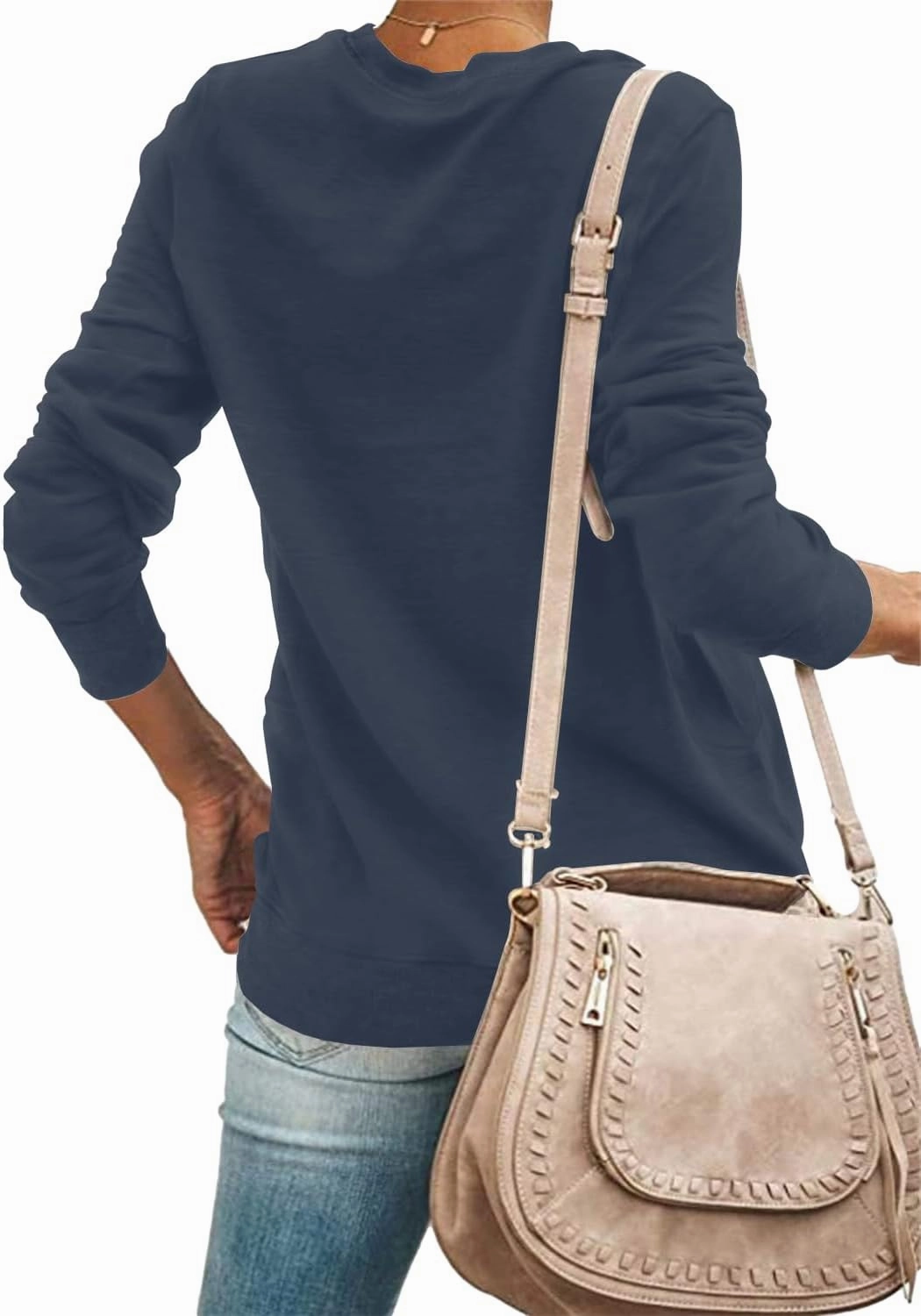 SENSERISE Womens Casual Crewneck Sweatshirt Long Sleeve Solid Color Shirt Soft Lightweight Loose Top