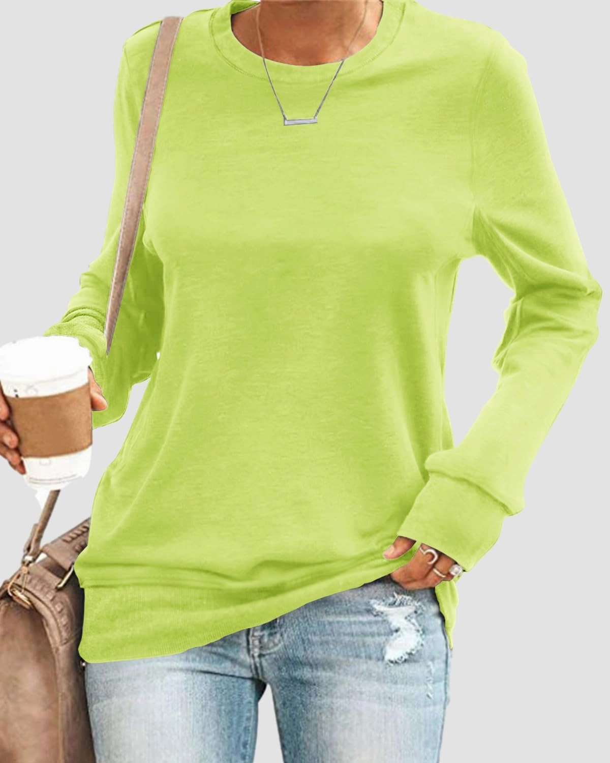 SENSERISE Womens Casual Crewneck Sweatshirt Long Sleeve Solid Color Shirt Soft Lightweight Loose Top