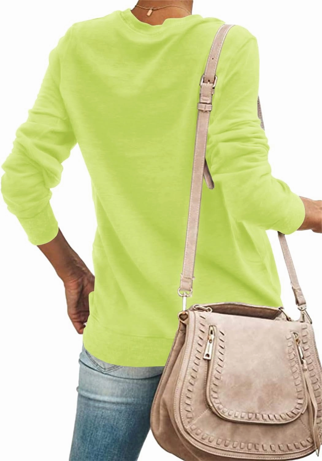 SENSERISE Womens Casual Crewneck Sweatshirt Long Sleeve Solid Color Shirt Soft Lightweight Loose Top