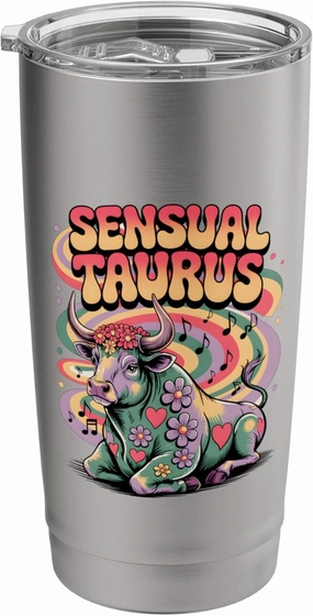 Sensual Taurus Zodiac Bull Retro Floral Illustration Stainless Steel Insulated Tumbler