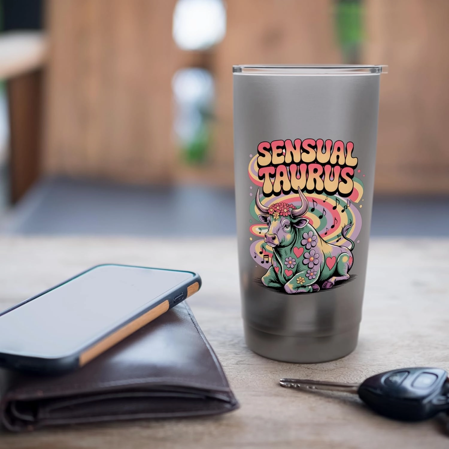 Sensual Taurus Zodiac Bull Retro Floral Illustration Stainless Steel Insulated Tumbler