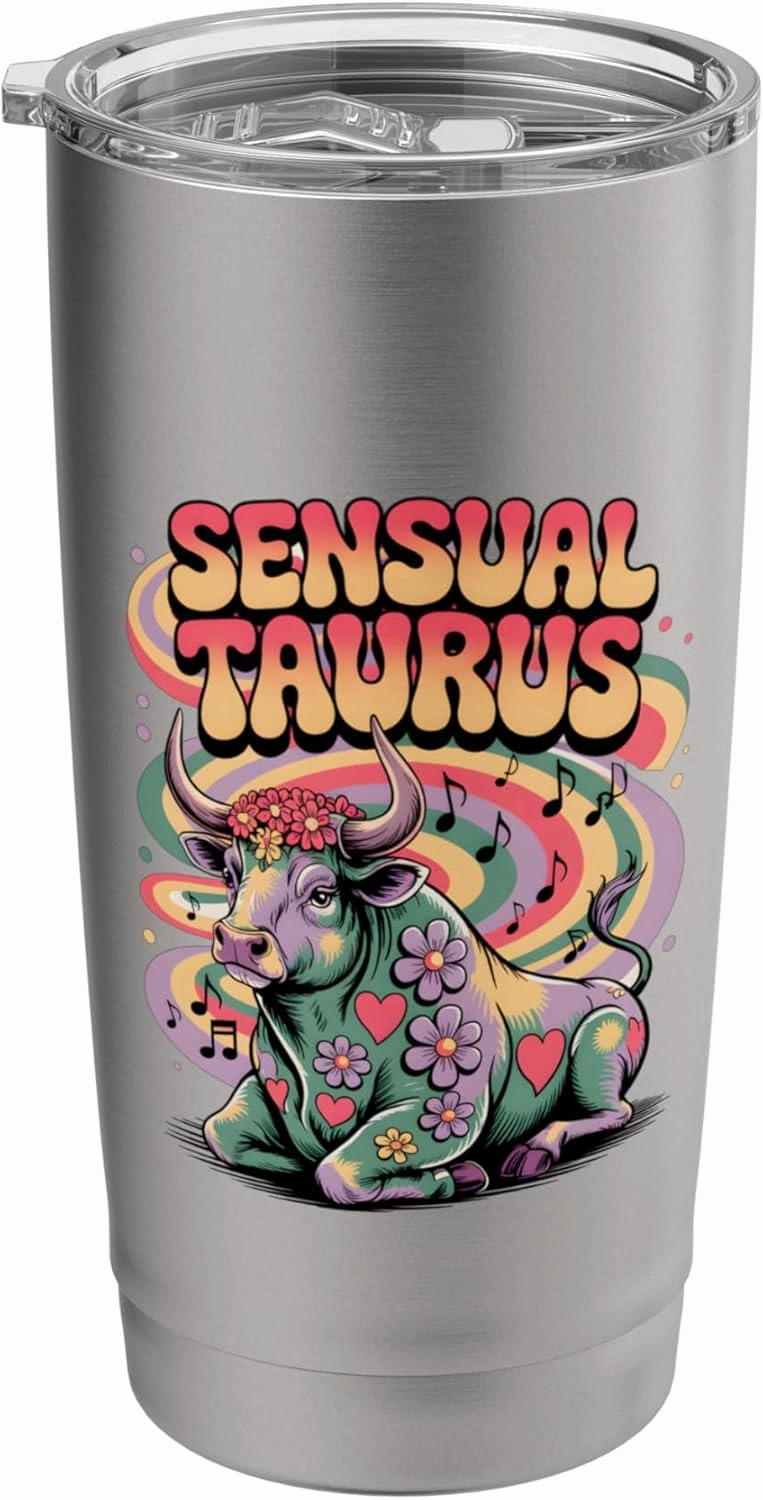Sensual Taurus Zodiac Bull Retro Floral Illustration Stainless Steel Insulated Tumbler