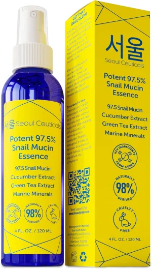 SeoulCeuticals Korean Face Mist 97.5% Snail Mucin Essence - K Beauty Skincare Facial Spray - Cucumber Extract   Marine Minerals   Green Tea   Aloe 4oz