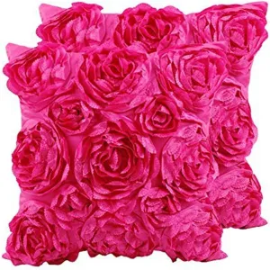 SeptCity Decorative Throw Pillow Covers for Couch Cushion Case, Romantic Love Satin Rose Wedding Party Home Decor, Home Gift (Set of 2) (Hot Pink)