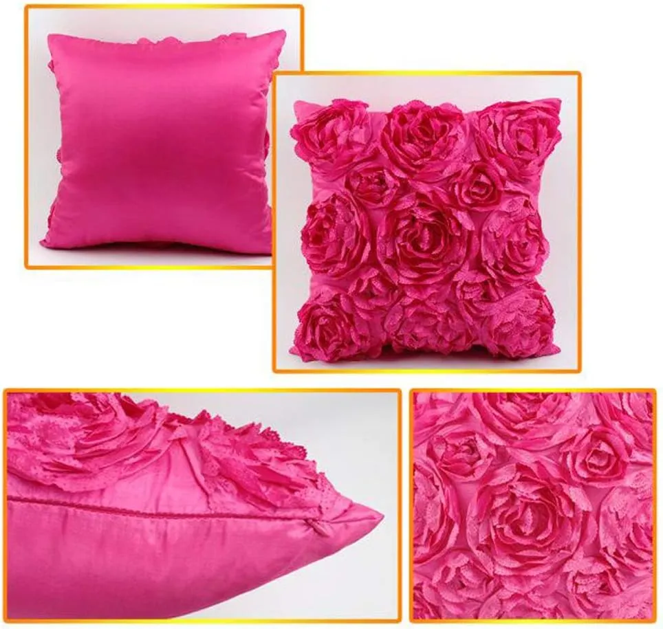 SeptCity Decorative Throw Pillow Covers for Couch Cushion Case, Romantic Love Satin Rose Wedding Party Home Decor, Home Gift (Set of 2) (Hot Pink)
