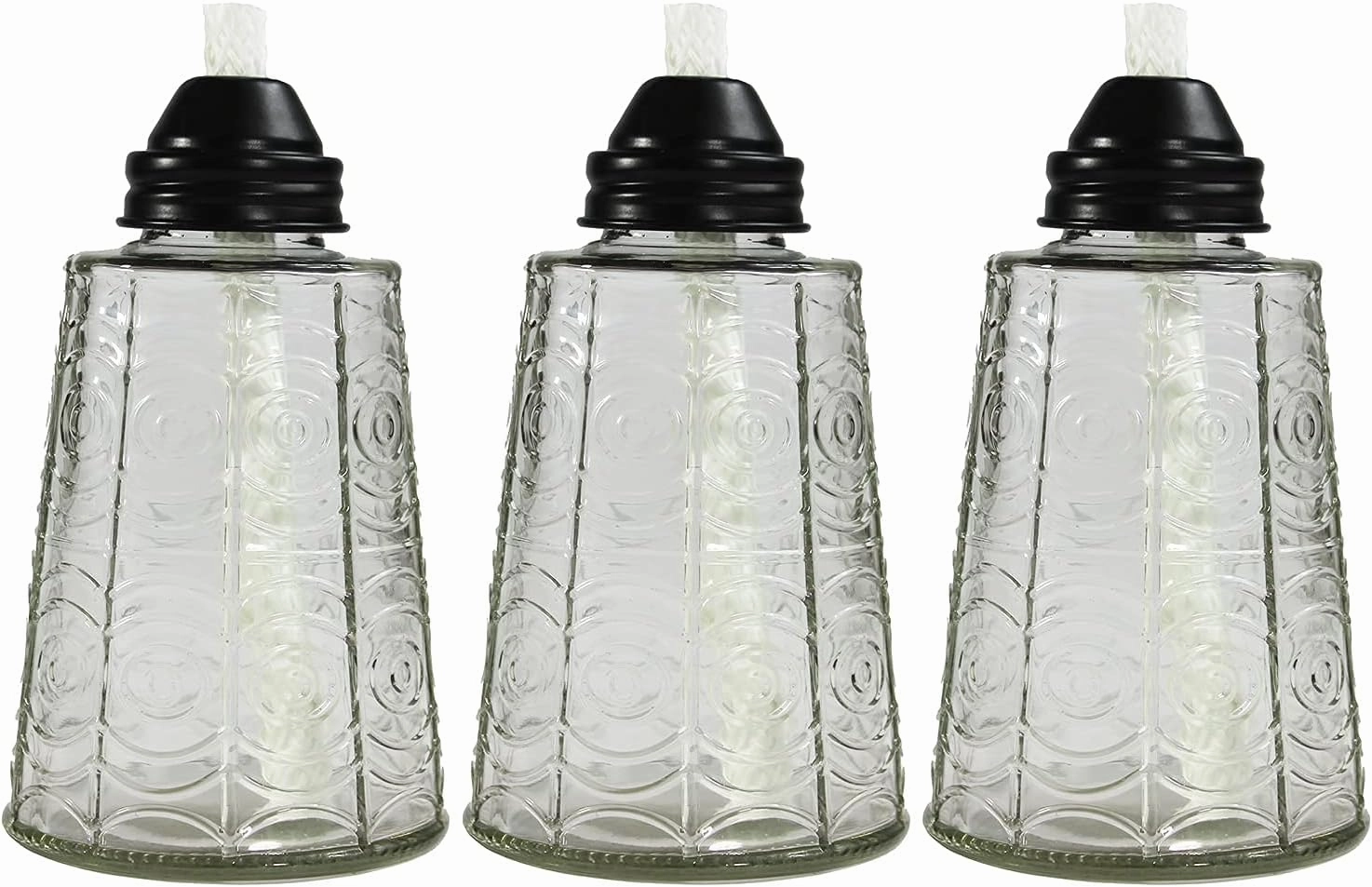 Seraphic Citronella Table Top Torches for Outdoor Patio, 16oz Decorative Glass Torch Citronella Candles for Outside Deck, Garden, Parties, Set of 3, Clear