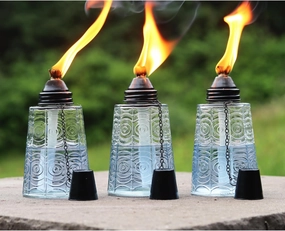 Seraphic Citronella Table Top Torches for Outdoor Patio, 16oz Decorative Glass Torch Citronella Candles for Outside Deck, Garden, Parties, Set of 3, Clear