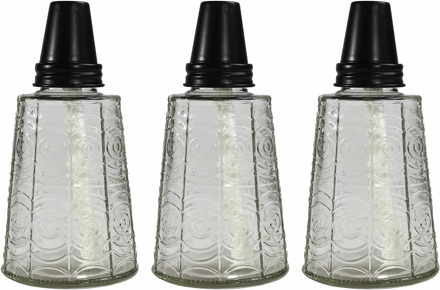 Seraphic Citronella Table Top Torches for Outdoor Patio, 16oz Decorative Glass Torch Citronella Candles for Outside Deck, Garden, Parties, Set of 3, Clear